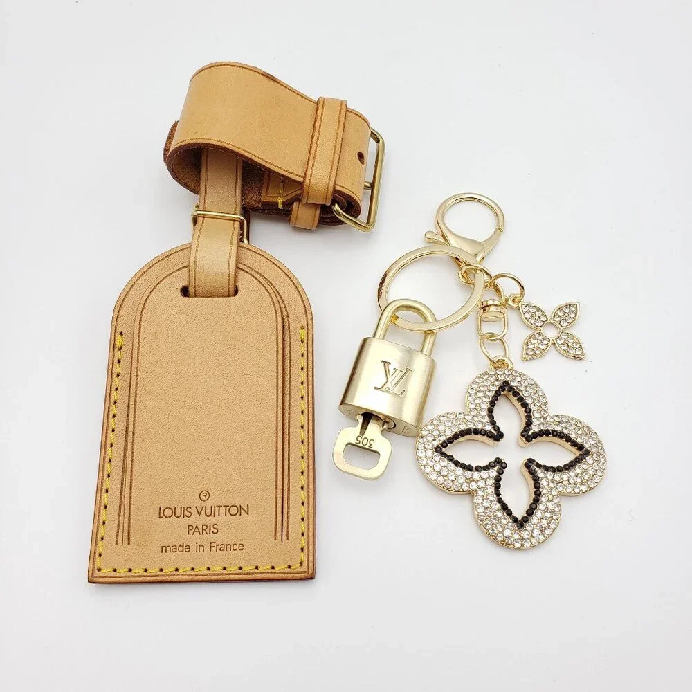 Authentic Louis Vuitton Luggage Nametag and Gold Padlock with Unbranded Keycharm